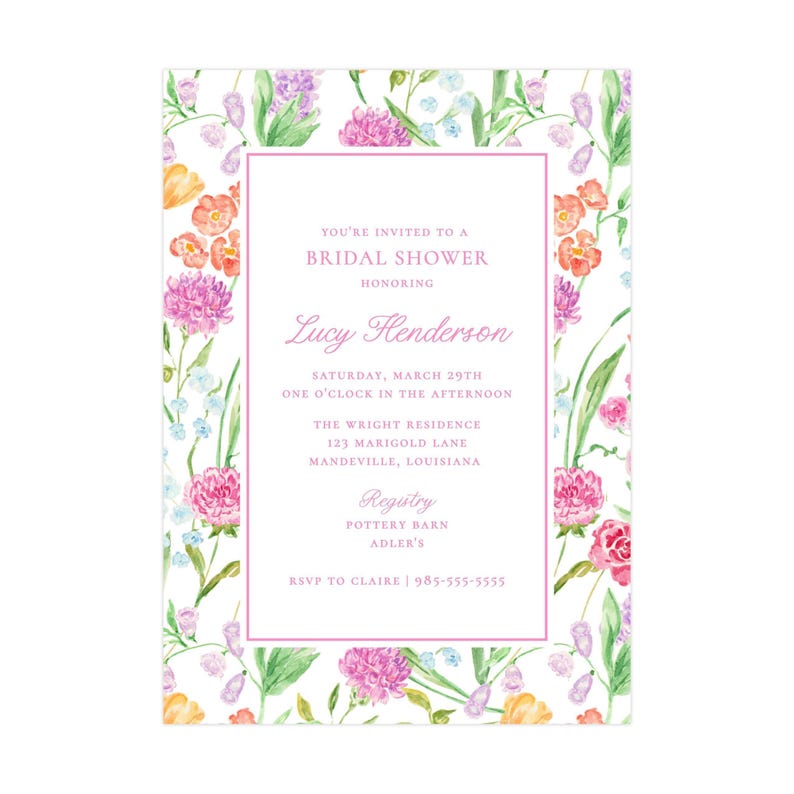 Printable Floral Bridal Shower Invitation, Floral Invite, Floral Digital Invitation, Watercolor Floral Invitation | PRINTING AVAILABLE image 2
