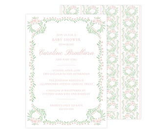 Afdrukbare bloemen babyshower uitnodiging, Grand Millennial uitnodiging, aquarel bloemen uitnodiging, babyshower meisje | AFDRUKKEN BESCHIKBAAR