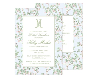 Printable Chinoiserie Bridal Luncheon Invitation, Grandmillennial Invitation, Chinoiserie Invitation Template | PRINTING AVAILABLE