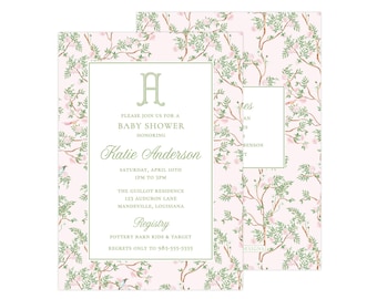 Printable Chinoiserie Baby Shower Invitation, Girl Baby Shower, Grandmillennial Baby Shower, Chinoiserie Invitation | PRINTING AVAILABLE