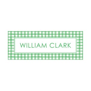 Personalized Name Labels for Kids | 1&quot;x2.625&quot; Stickers | Water Resistant Labels, Vinyl Labels | School Supply Labels | Green Gingham