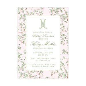 Printable Chinoiserie Bridal Luncheon Invitation, Grandmillennial Invitation, Chinoiserie Invitation Template | PRINTING AVAILABLE image 3