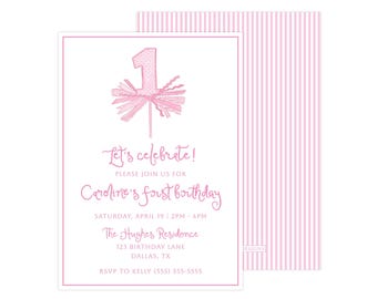 Printable First Birthday Invitation, Pink First Birthday Invitation, First Birthday Invite Template, Girl 1st Birthday | PRINTING AVAILABLE