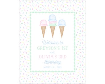 16x20 Eis Geburtstag druckbares Schild, Eis Willkommensschild, Gender Neutral Eisparty, Eis Willkommensschild druckbar, Eiscreme