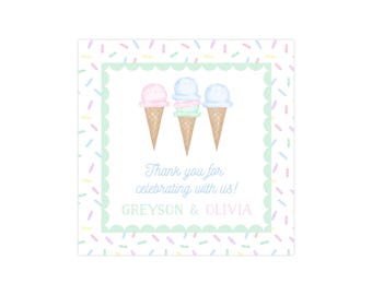 Editable Ice Cream Gift Tag, Gender Neutral Ice Cream Party, Ice Cream Gift Tag Template, Personalized, Sibling Birthday, Editable Gift Tag