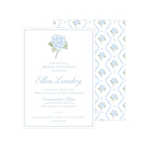 Printable Hydrangea Bridal Luncheon Invitation, Grandmillennial Invitation, Bridal Invitation Template, Hydrangea | PRINTING AVAILABLE
