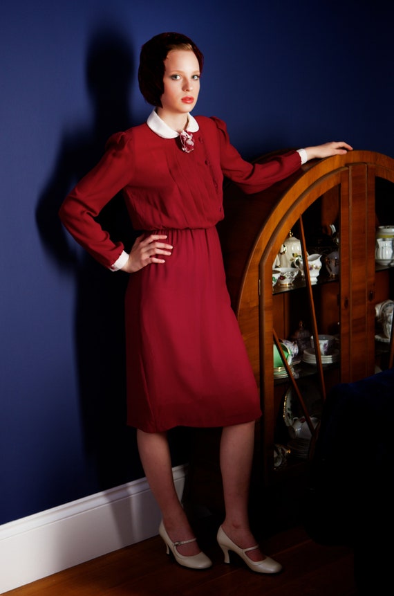 Vintage 1980s does 1940s Secretary Dress with lon… - image 2