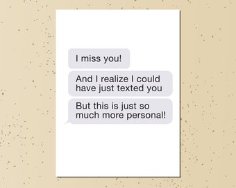 imessage te extraño tarjeta - mensajes de texto divertidos descarga instantánea digital imprimible sobres a6
