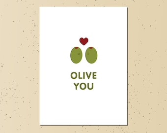 olive you love card - instant download cute valentine's anniversary love couple design printable a6