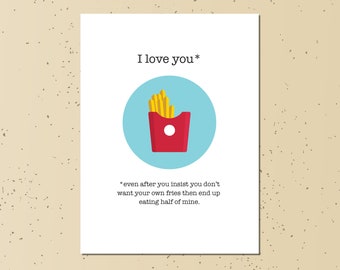 i love you, even after: fries card - french fries instant download digital printable a6 couple anniversary valentine