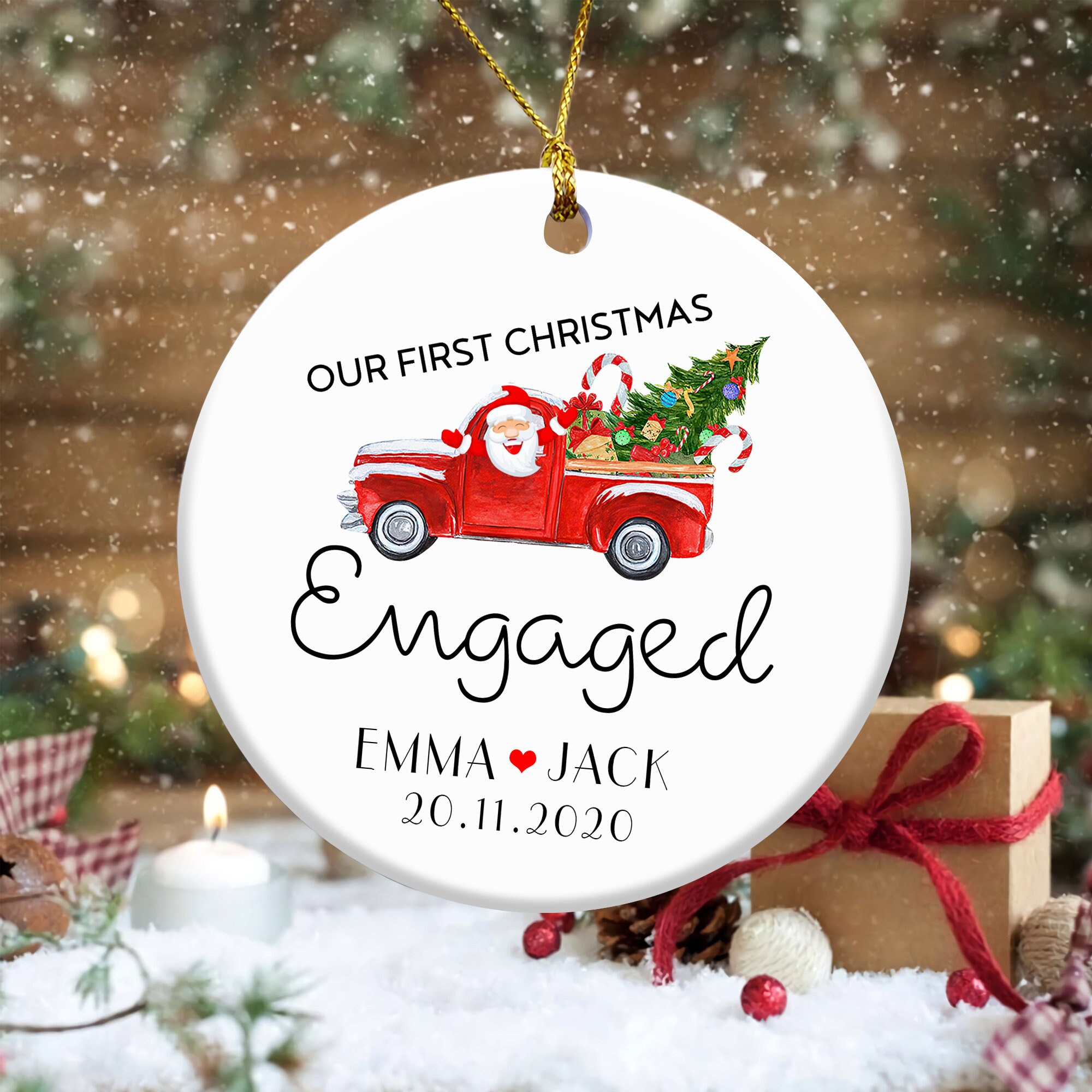Our First Christmas Engaged Ornament Engagement Announcement Etsy