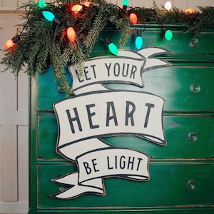 Let Your Heart Be Light Vintage Ribbon, Mid-Century Decor, Mid-Century Christmas, Retro Signs, Retro Christmas, Vintage Christmas