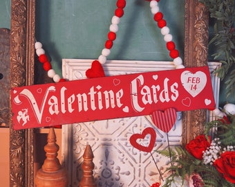 Hand-Painted Retro Valentine Cards Sign: Mid-Century Valentine Decor