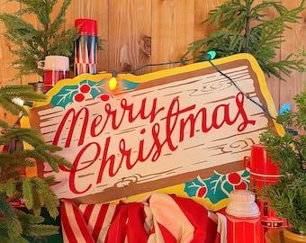 Merry Christmas Log Retro Christmas Sign