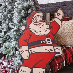 Retro Santa Cut Out, Mid-Century Decor, Mid-Century Christmas, Retro Signs, Retro Christmas, Vintage Christmas, Santa Signs, Large Santa