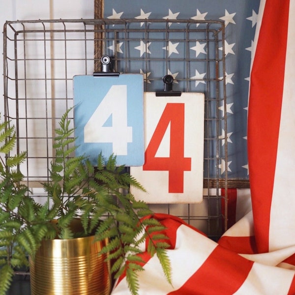 Vintage Number Sign, Vintage Patriotic Decor, Vintage Decor, Patriotic Vignette Signs, Summer Decor, 4th of July, Retro Patriotic, Layering