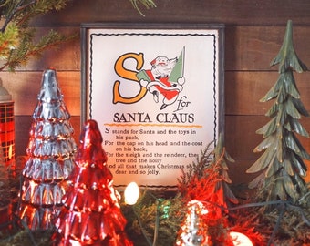 Plaque de Noël rétro « S for Santa » : décoration Mid-Century peinte à la main