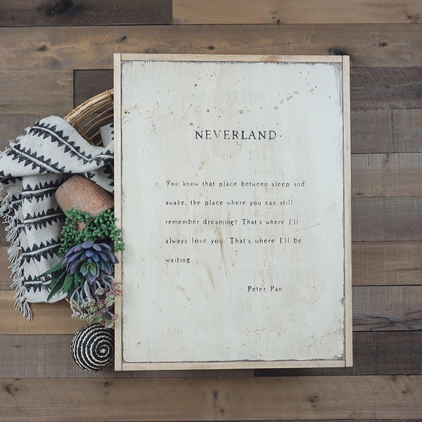 Neverland, Rustic Home Decor, Bedroom Signs, Children's Room Signs, Farmhouse Decor, Book Page Signs, Wedding Gift, Baby Shower Gifts