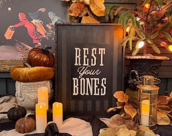 Retro-Inspired "Rest Your Bones" Framed Sign