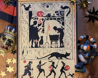 Retro Halloween Mural Framed Sign