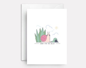 Funny Belated Birthday Card: Snail Mail Greeting