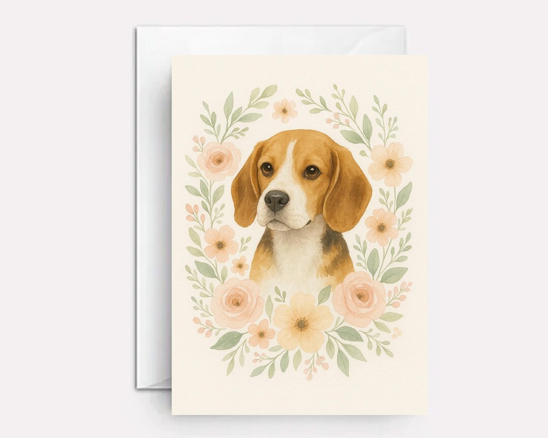 Beagle Greeting Card – Floral Dog Birthday Card - Etsy