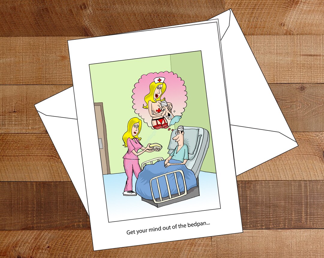 Out of the Bedpan Funny Get Well Card for Husband Boyfriend Fiancé