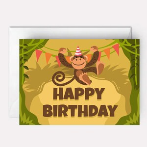 Monkey birthday card - boy birthday card -  monkey cards birthday - kids birthday cards - Spunky Monkey