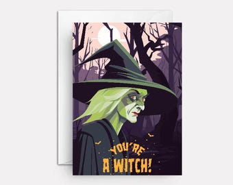 Bewitched Halloween Card: Funny Witch Card for Friends