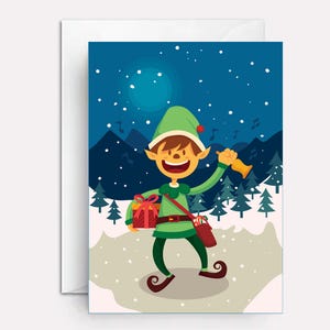 Elf christmas card - neighbor christmas cards - christmas cards for coworkers - kid christmas cards - Elfmas