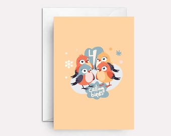 Four Calling Birds Christmas Card: 12 Days of Christmas