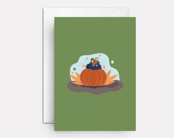 Cute Black Cat Halloween Card | Pumpkin Greetings (5x7)