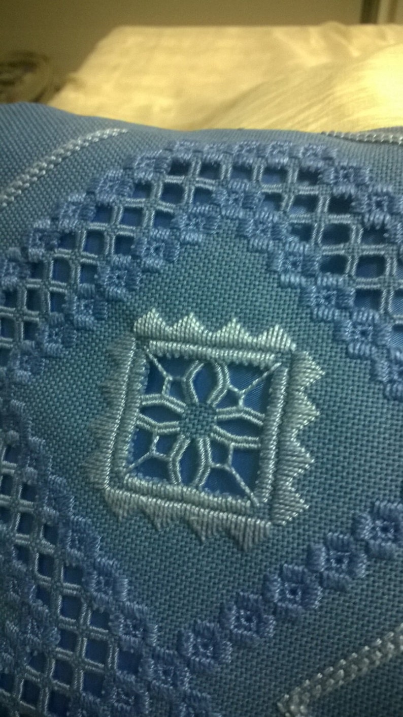 Blue embroidered pillow image 4
