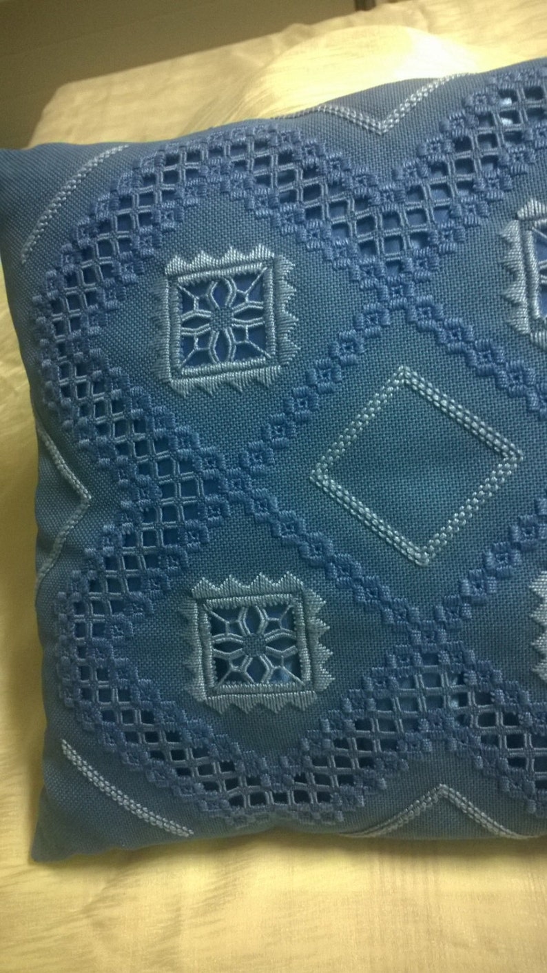 Blue embroidered pillow image 3
