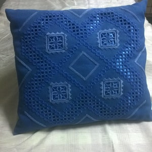 Blue embroidered pillow image 1