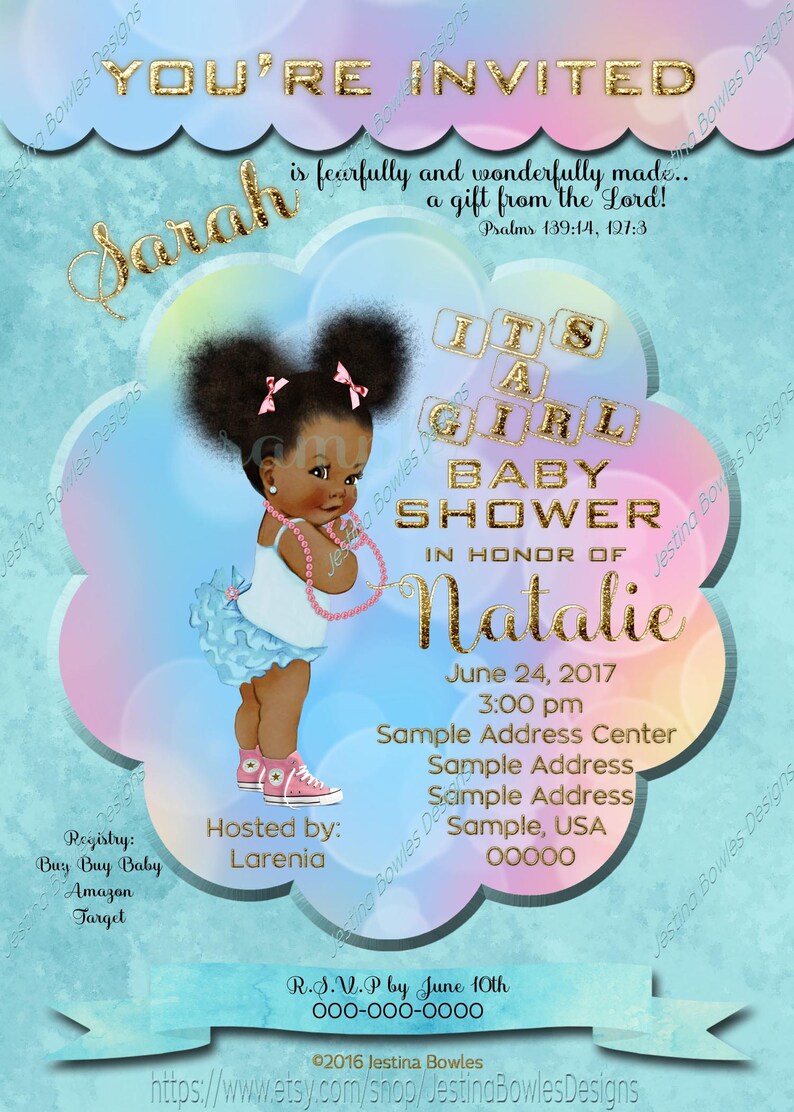 Baby Shower Invitation African American Baby Girl Christian Etsy