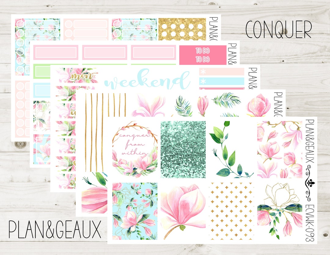 Watercolor Purple Magnolia Weekly Kit Planner Stickers, Floral Magnolia ...