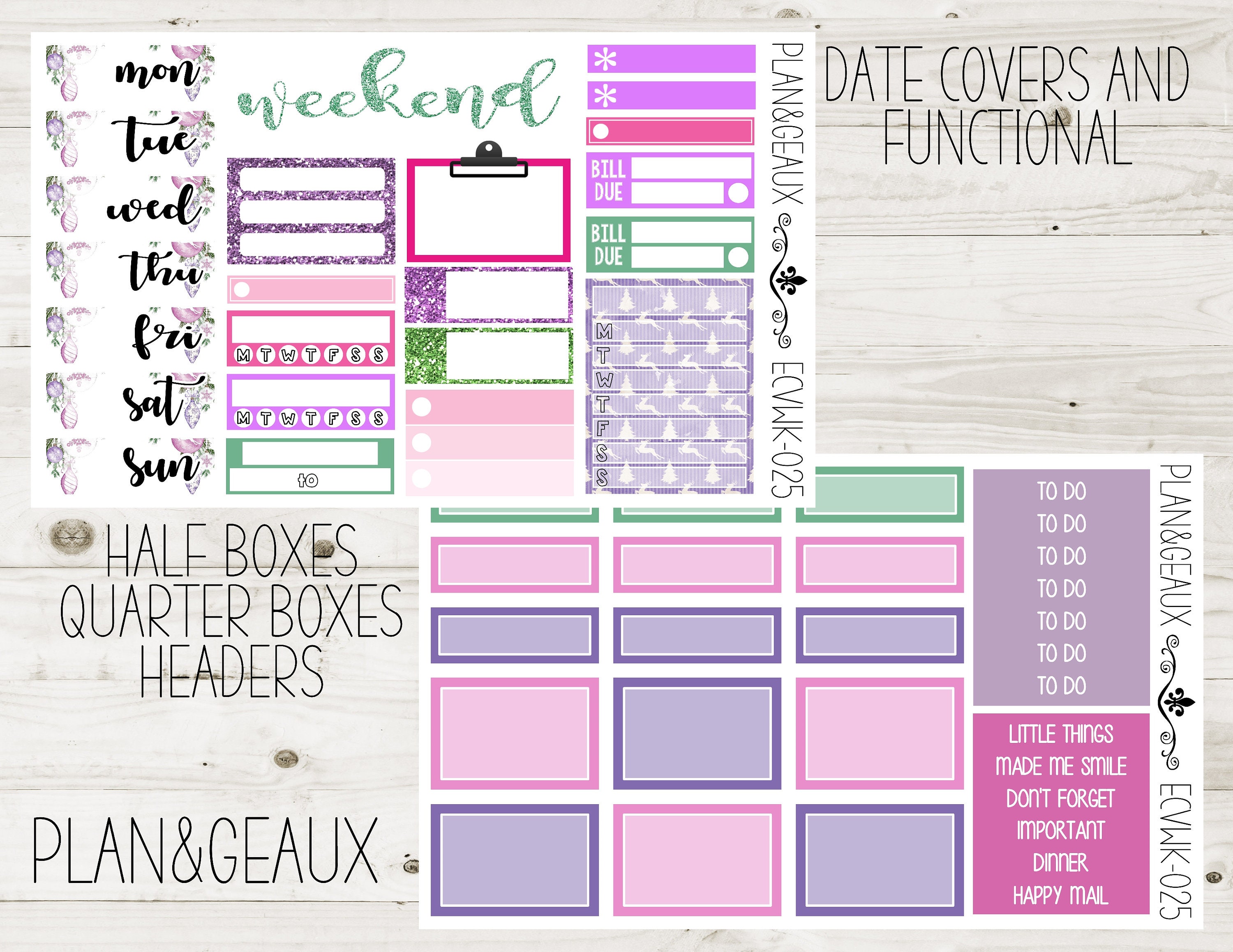 Pastel Christmas Weekly Kit Planner Stickers, Purple Christmas Weekly ...