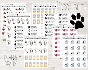 Pet Medical Care Planner Stickers, Heartworm Meds, Vet Visit, Dog Meds, Dog Vet Care MINI Sheets FUN-380