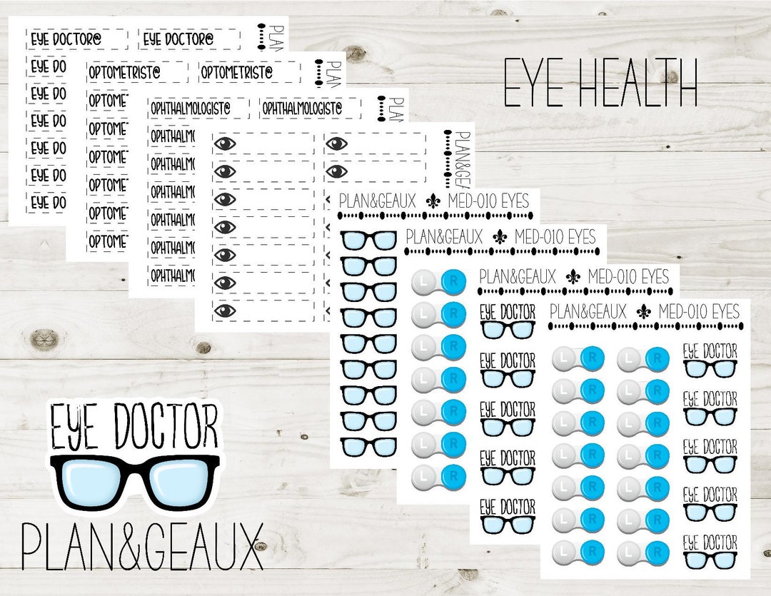 Eye Health Medical Planner Stickers, Eye Doctor, Glasses, Contact