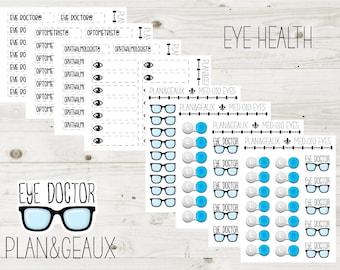Eye Health Medical Planner Stickers, Eye Doctor, Glasses, Contact Lenses Stickers, Personal Planner, Bullet Journal, MED-010