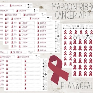 Multiple Myeloma Cancer Treatment Planner Stickers, Maroon Ribbon, Burgundy Ribbon, Amyloidosis, Aneurysm Planner Stickers, MED-052