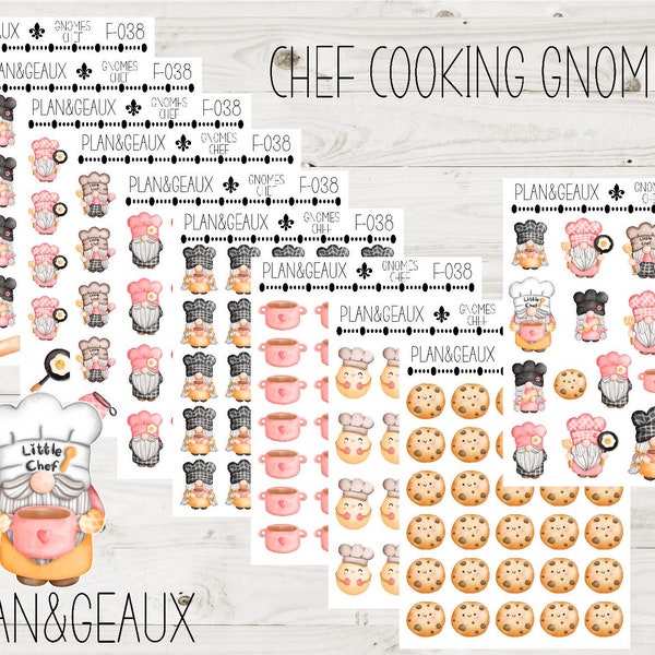 Chef Gnomes Stickers, Gnomes Stickers, Cooking Gnome Stickers, Cooking Planner Stickers, FUN-038