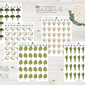Vegetables Planner Sticker, Broccoli, Cauliflower, Artichoke, Mushrooms, Asparagus Stickers, Veggie Stickers, Farming Stickers,  F-101