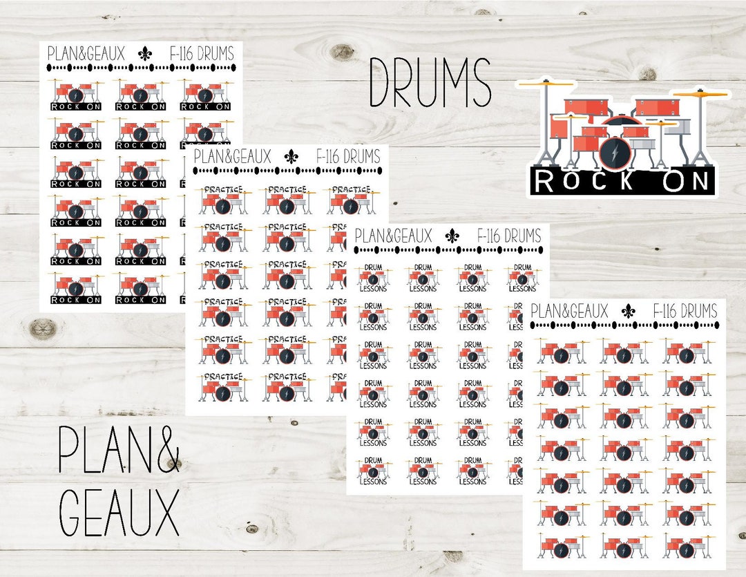 Drums Lessons Planner Stickers, Drums Stickers, Music Lessons Stickers