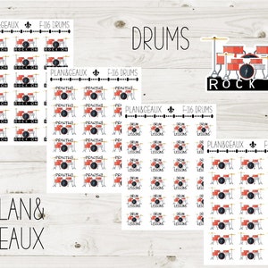Drums Lessons Planner Stickers, Drums Stickers, Music Lessons Stickers, Rock On Stickers, Happy Planner Stickers, Bullet Journal, FUN-116