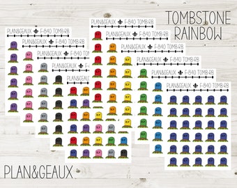 Tombstone Stickers, Funeral Stickers, Dead Sticker, Rainbow Colors, Planner Stickers, FUN-840