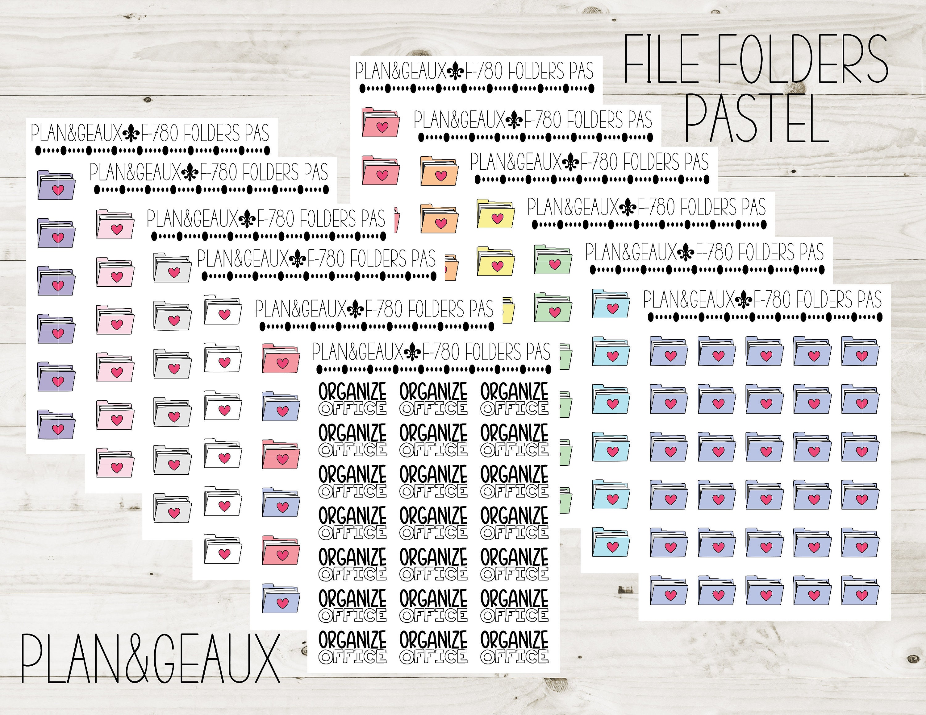File Folder Stickers, Folder Stickers, Office Work Sticker, Pastel Colors, Bullet Journal, Planner Stickers, FUN-780