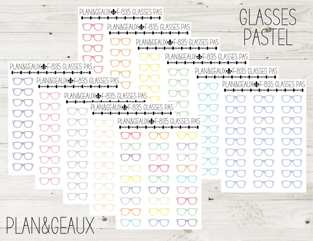 Eyeglasses Stickers, Glasses Stickers, Pastel Colors, Planner Stickers