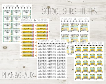Substitute Teacher Planner Stickers, Bus Stickers, School Planner Stickers, Teacher Stickers, Happy Planner, SCHOOL-04